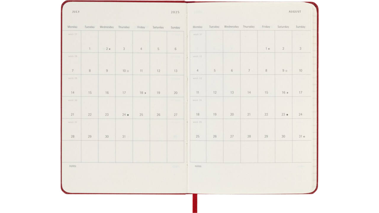 Agenda 2025 Moleskine 12M Planner Weekly 7dagen/1pagina pocket hc scarlet red