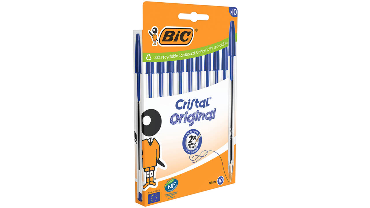Balpen Bic Cristal medium blauw blister à 10 stuks