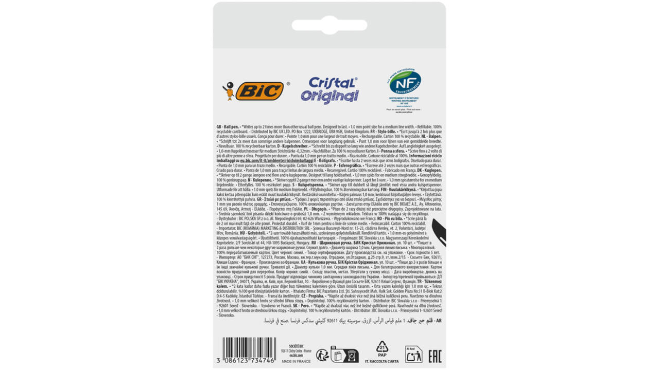 Balpen Bic Cristal medium blauw blister à 10 stuks