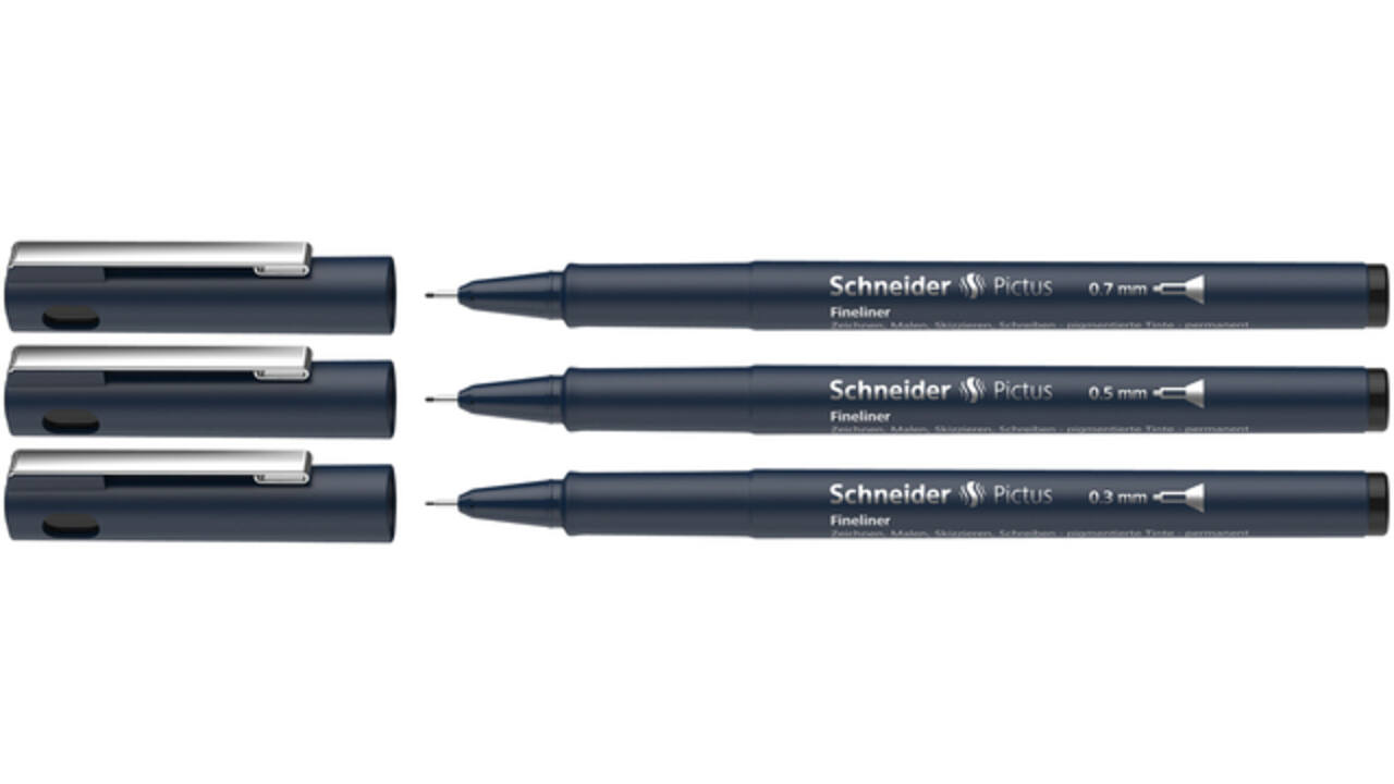 Fineliner Schneider Pictus zwart etui à 3 stuks