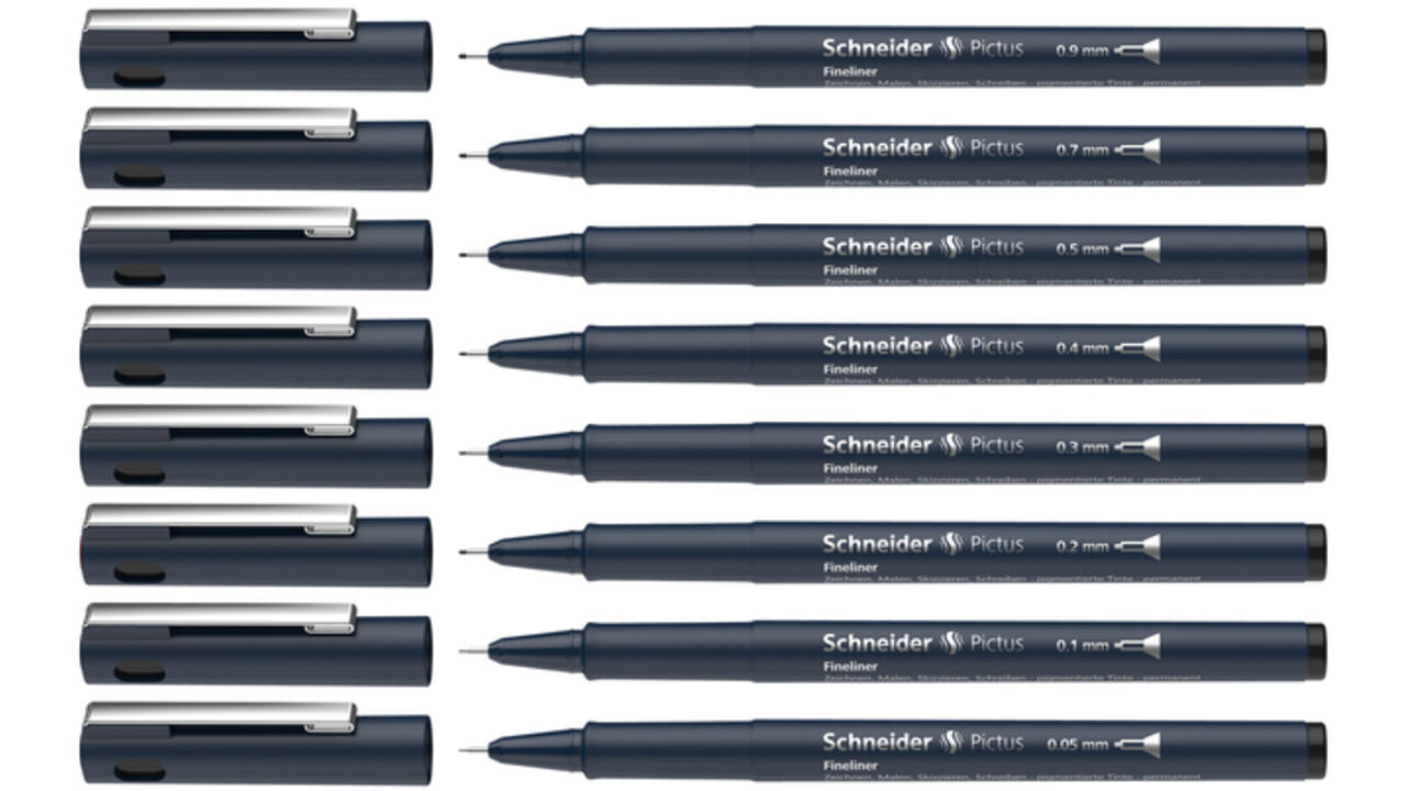 Fineliner Schneider Pictus zwart etui à 8 stuks