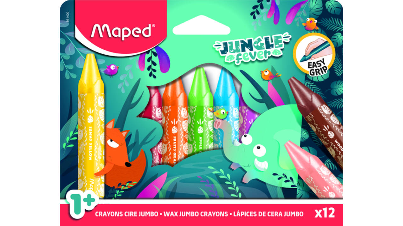 Waskrijt Maped Jungle Fever Jumbo set à 12 kleuren