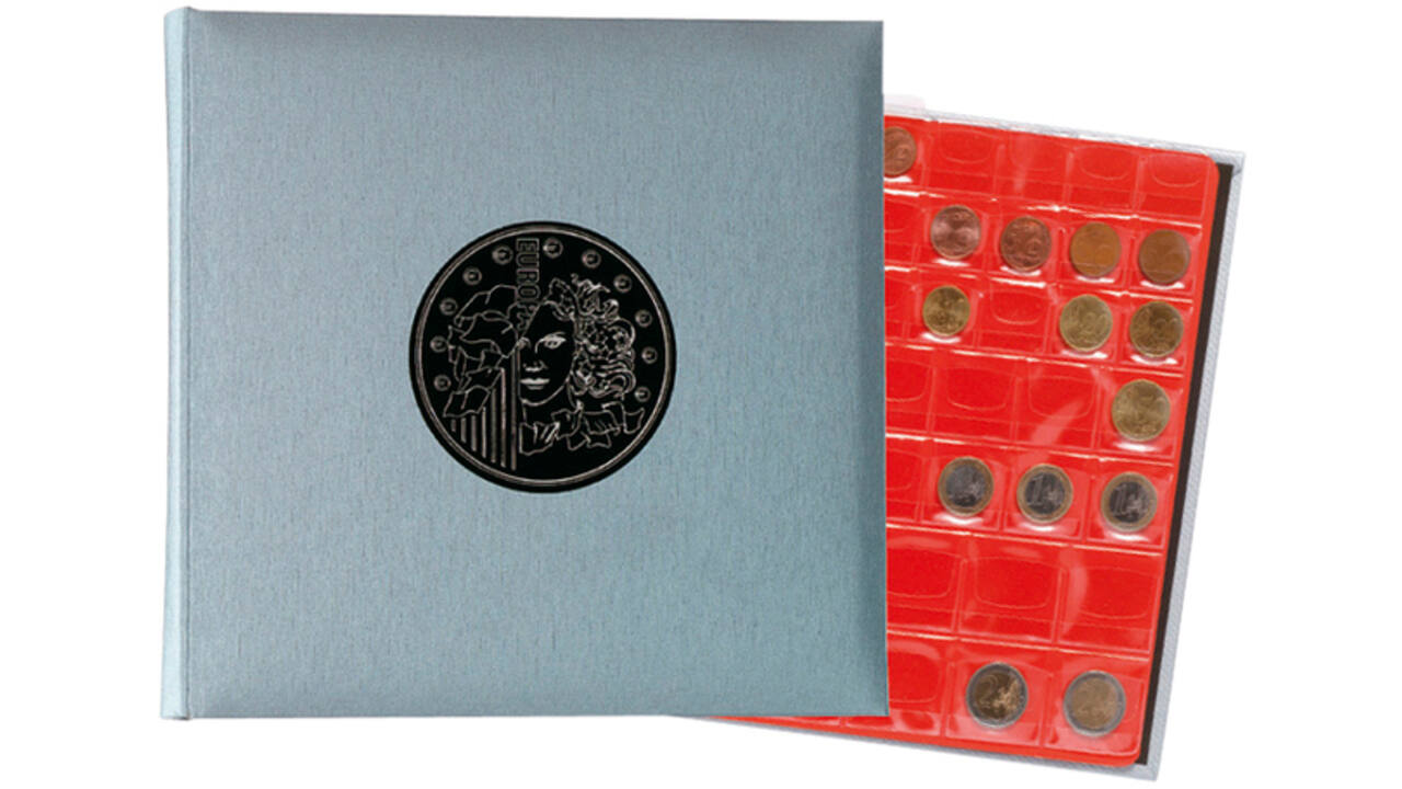 Muntenverzamelalbum Exacompta 24.5x25cm 5 vel à 43 vakjes 4-rings grijs