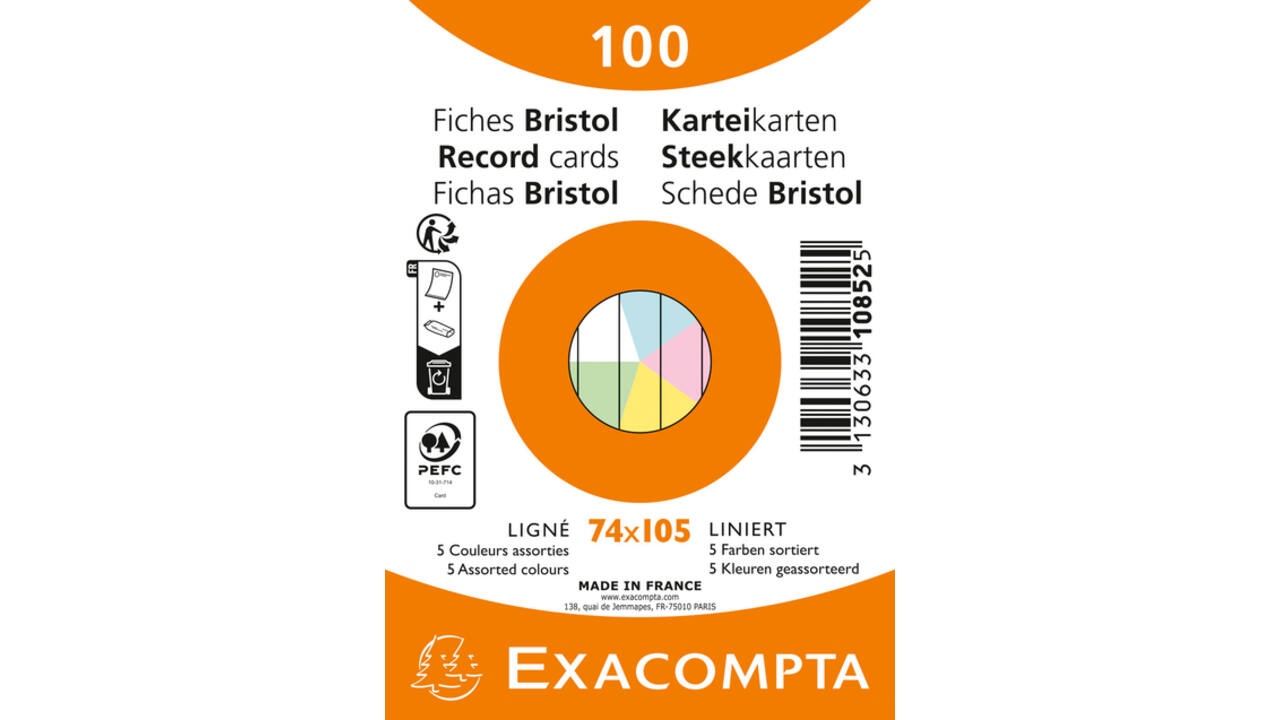Flashcard Exacompta 74x105mm lijn 5 kleuren