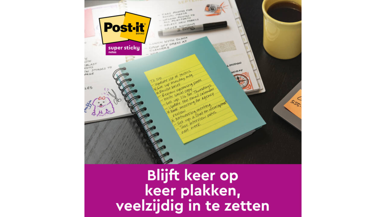 Memoblok 3M Post-it XL-LL Super Sticky 101mmx101mm groen met lijn