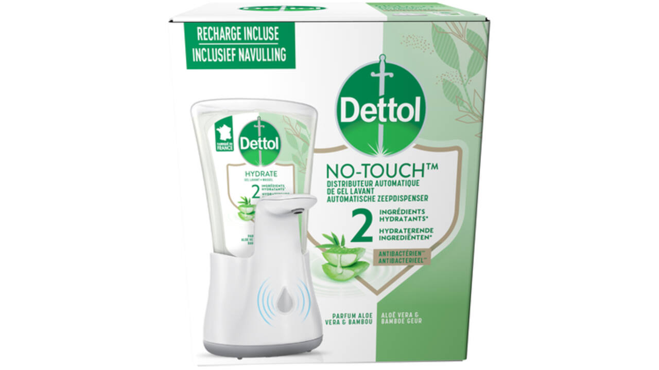 Handzeepdispenser Dettol Hydrating No Touch Kit met zeep 250ml