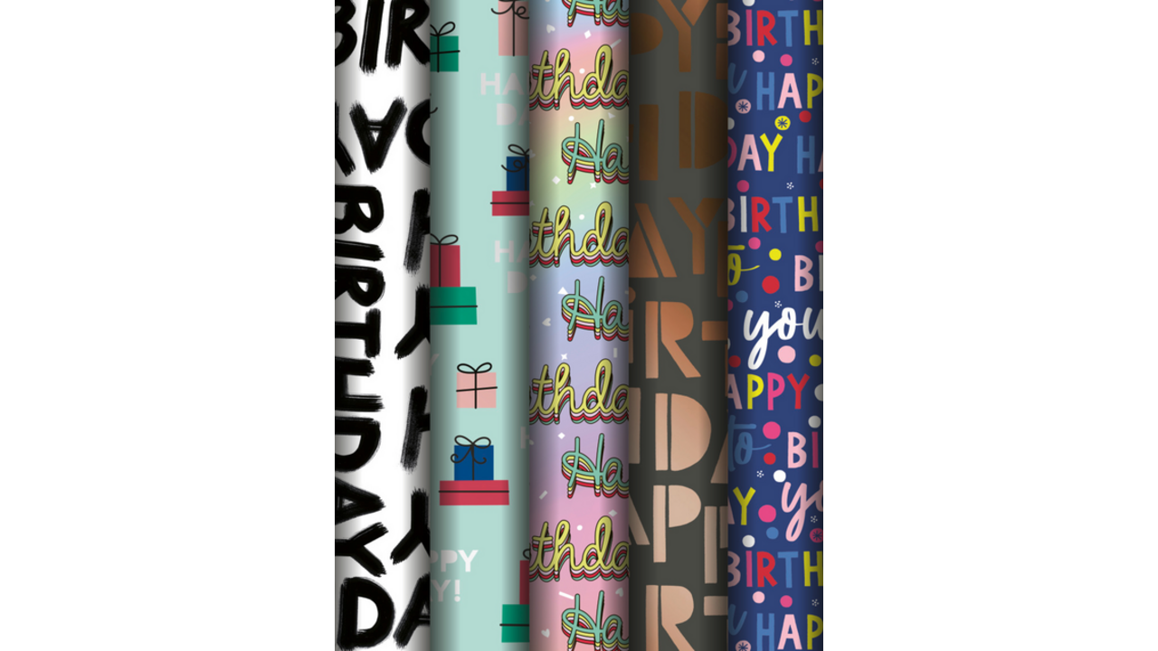 Inpakpapier Stewo Happy Birthday 200x70cm assorti