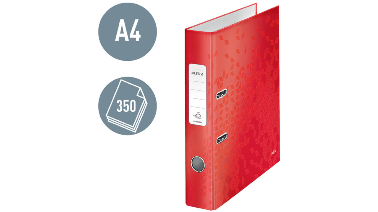 Ordner Leitz WOW 180 gelamineerd 50mm A4 rood