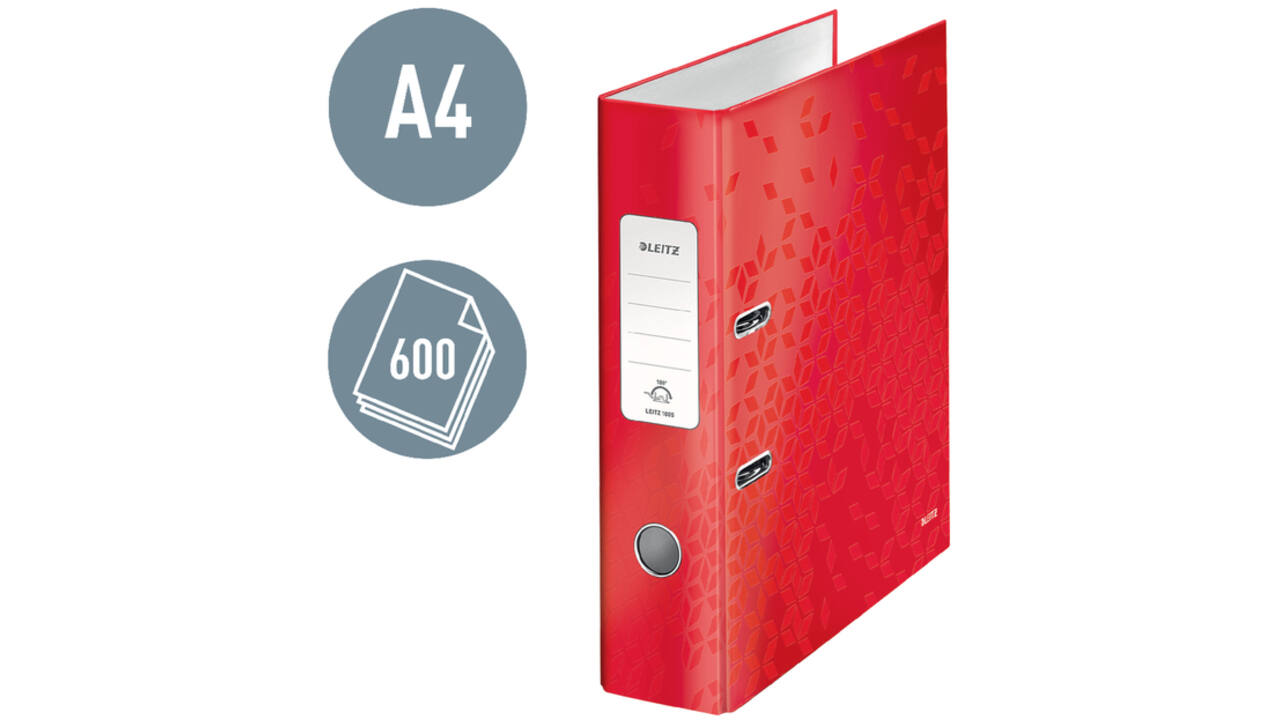 Ordner Leitz WOW 180 gelamineerd 85mm A4 rood