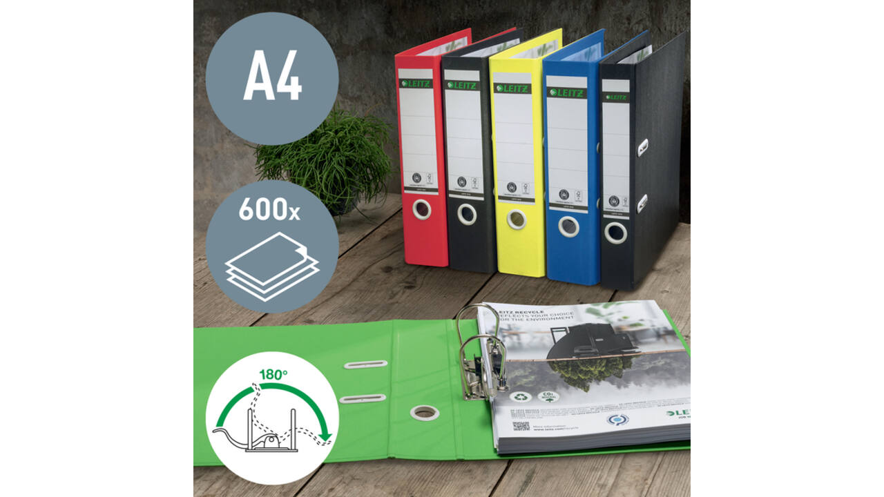 Ordner Leitz 180° Recycle 80 mm karton A4 blauw