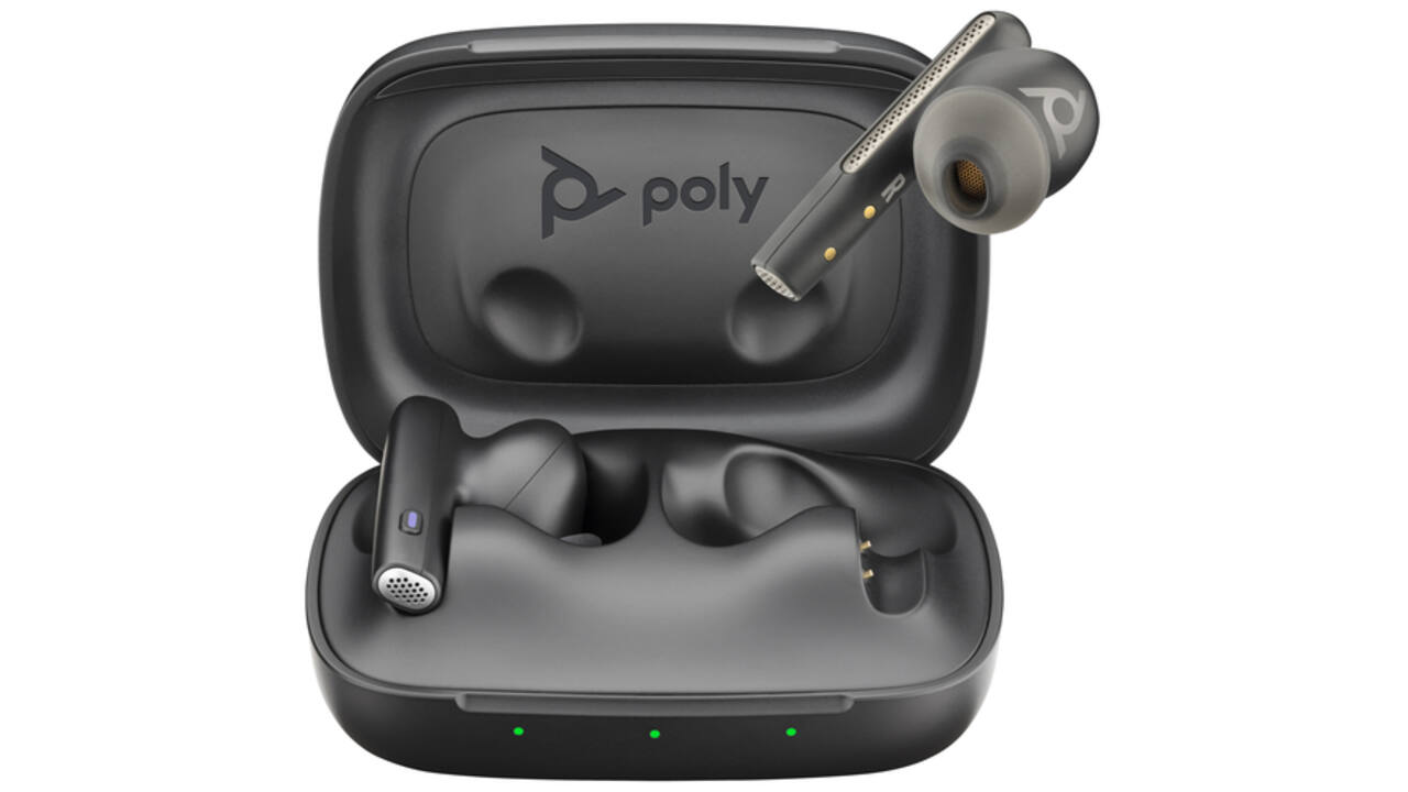 Earbuds HP POLY Voyager Free 60 UC M met BT700 USB-C-adapter en oplaadcase basis