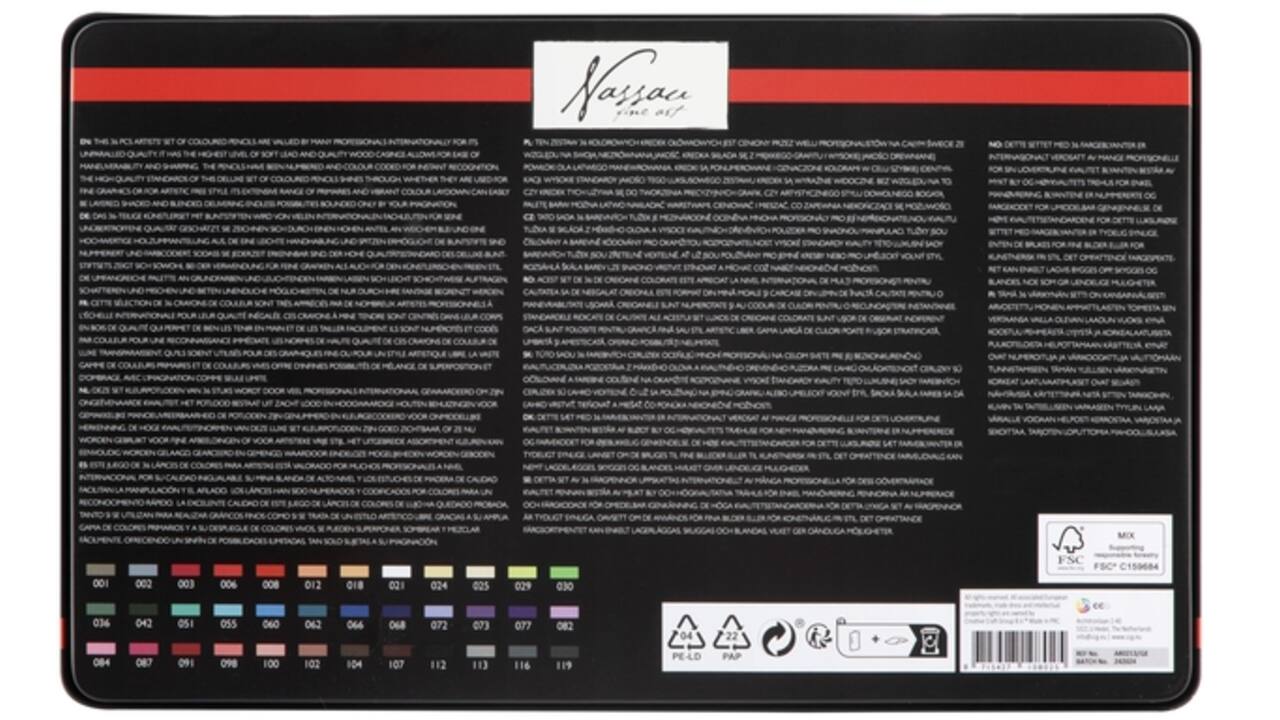Kleurpotloden Nassau fine art assorti blik à 36 stuks