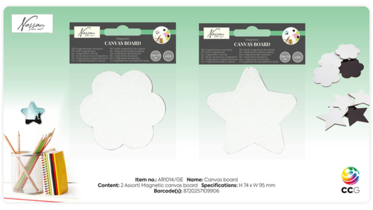 Canvas Nassau fine art ster en bloem 7,5cm magnetisch 4 stuks