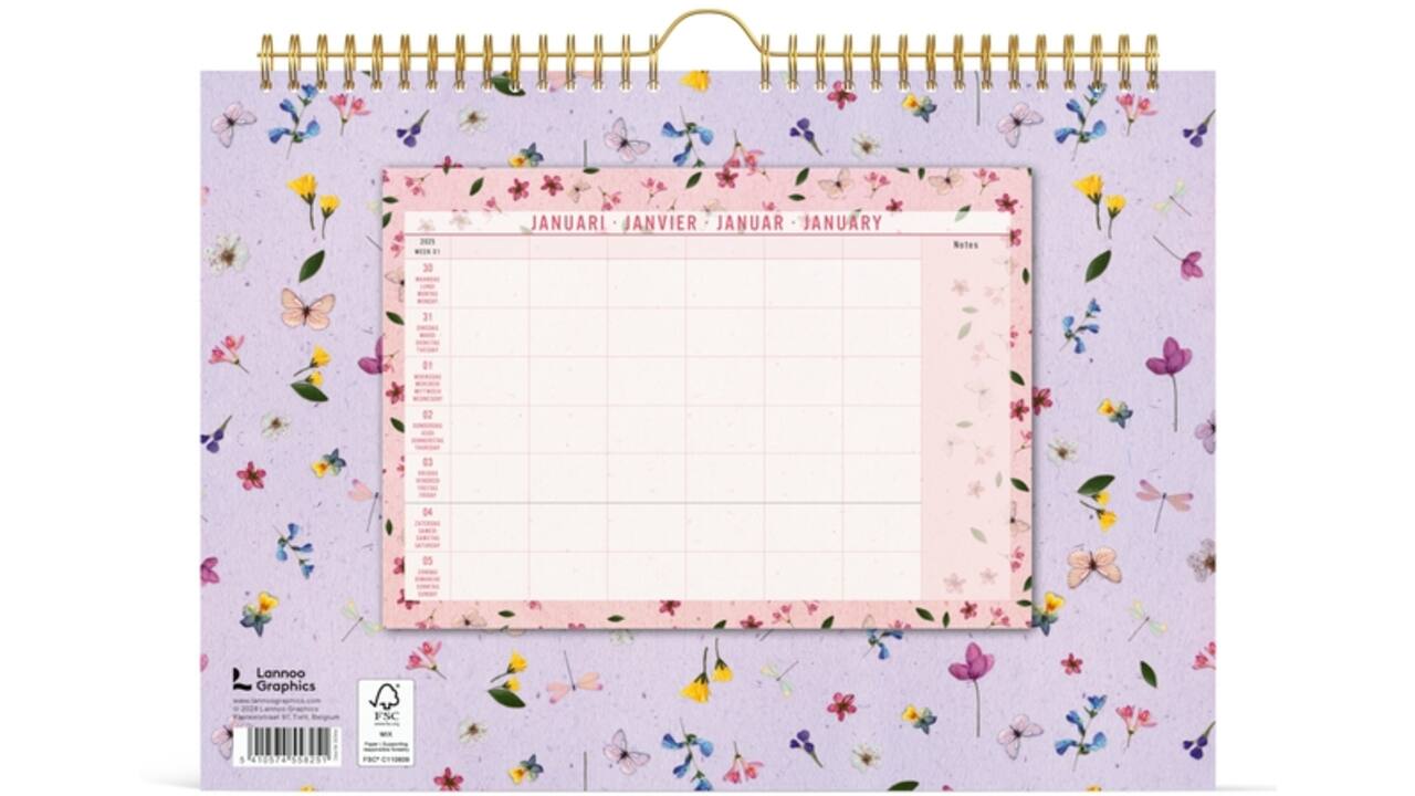 Familiekalender 2025 Lannoo 310x220 Flowers Bouquet 7dagen/1pagina