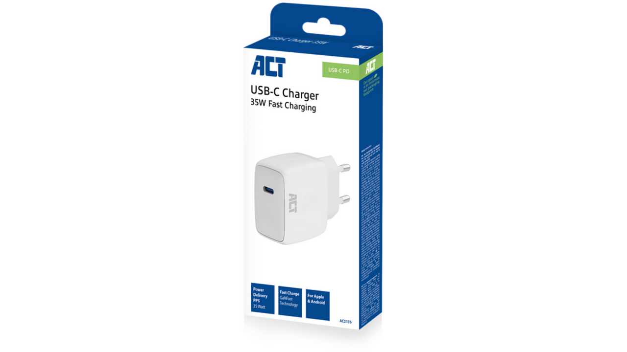 Oplader act 35w 1-poort usb c wit