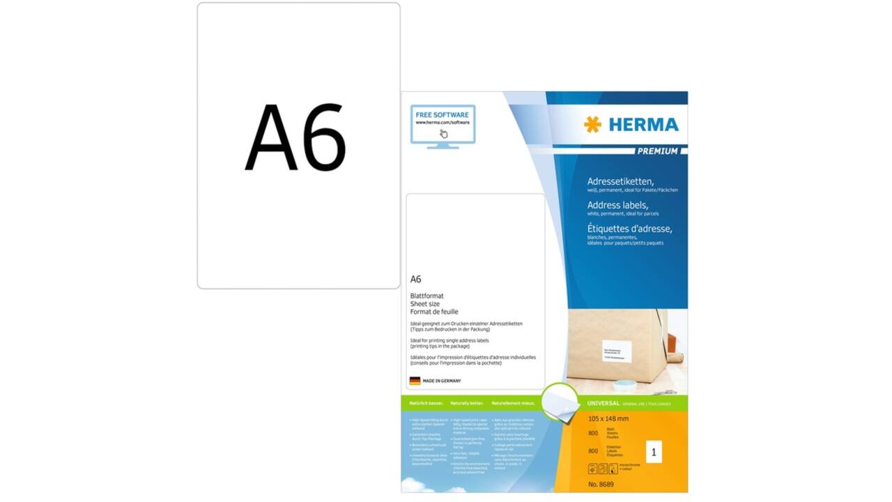 Etiket HERMA 8689 105x148mm Premium wit 800 etiketten