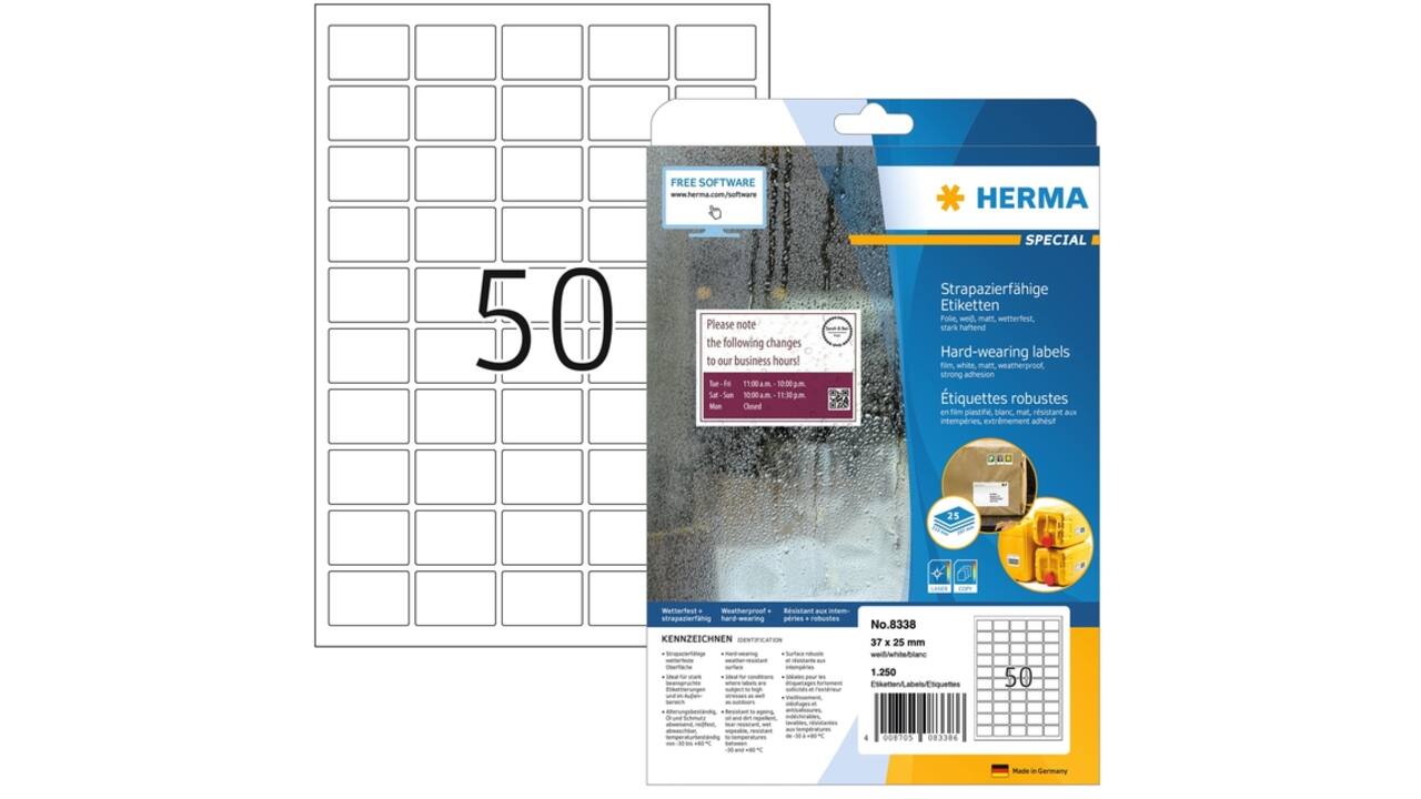 Etiket HERMA 8338 37x25mm weerbestendig wit 1250 etiketten