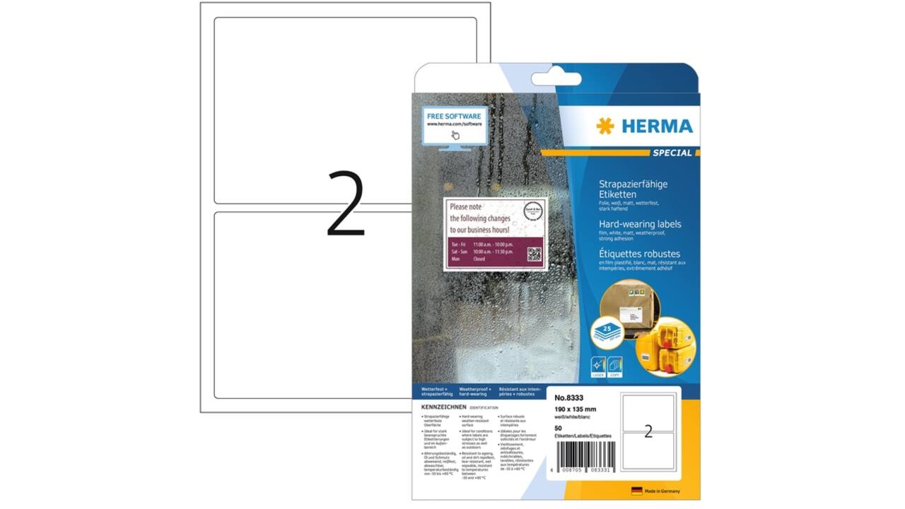 Etiket HERMA 8333 190x135mm weerbestendig wit 50 etiketten