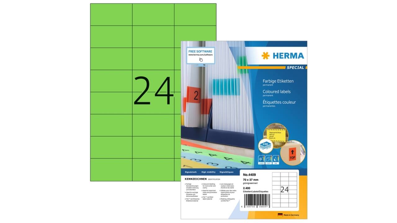 Etiket HERMA 4409 70x37mm groen 2400 etiketten