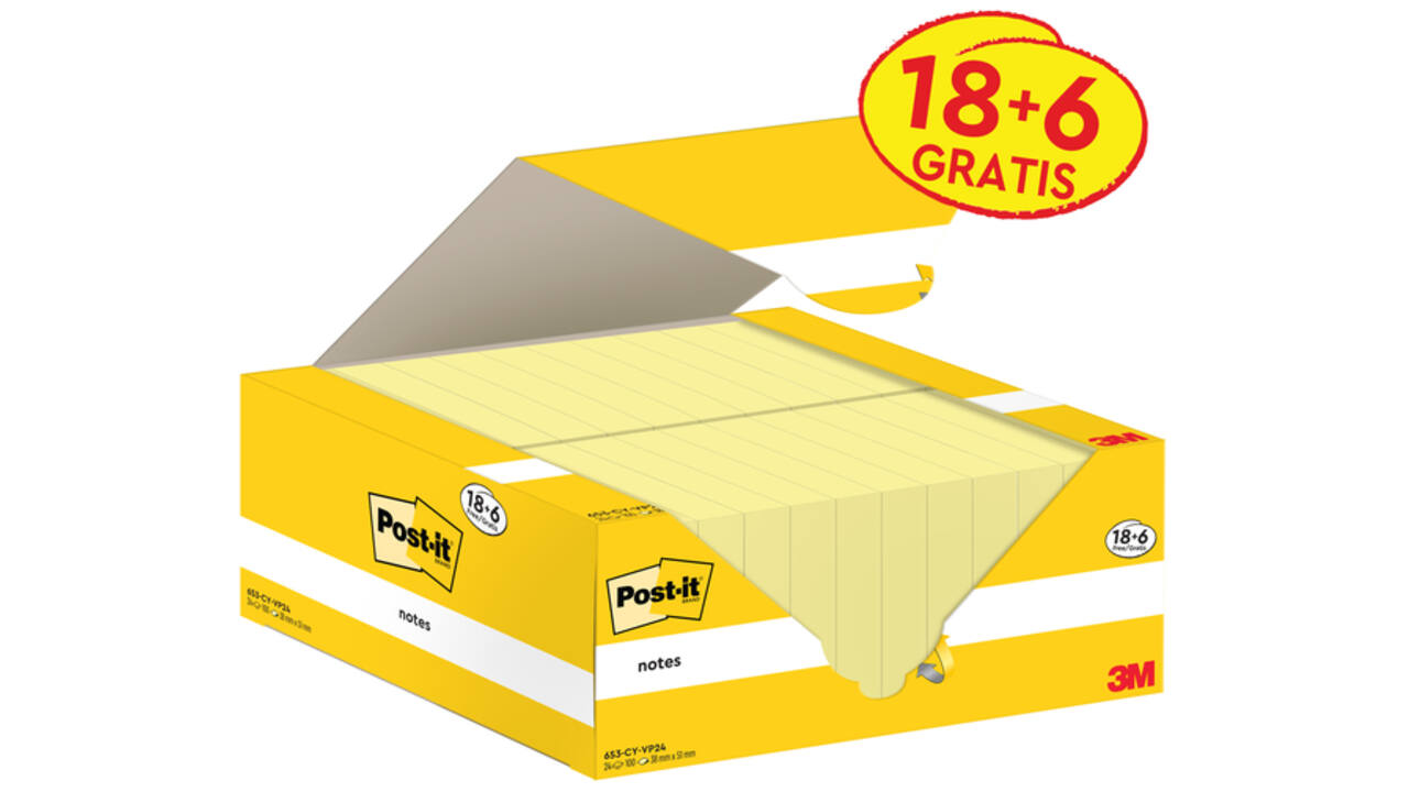 Memoblok 3M Post-it 653-CY 38mmx51mm geel voordeelpak