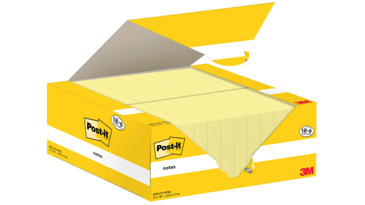 Memoblok 3M Post-it 653-CY 38mmx51mm geel voordeelpak