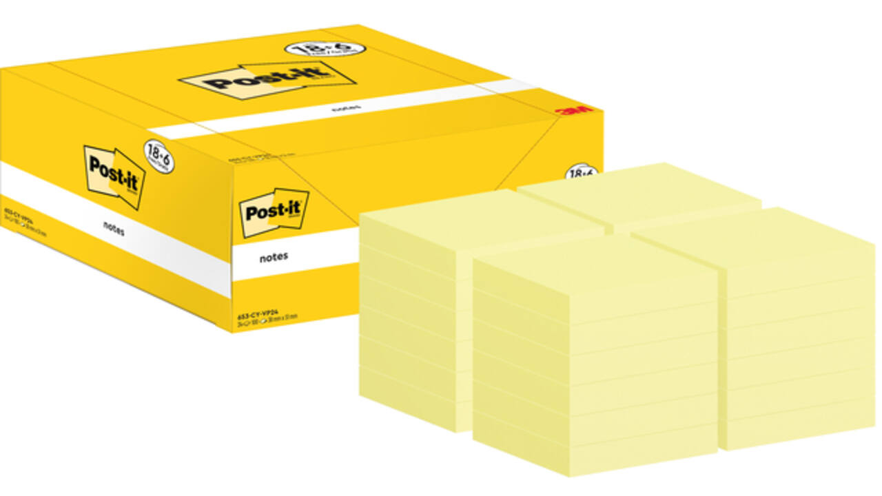 Memoblok 3M Post-it 653-CY 38mmx51mm geel voordeelpak