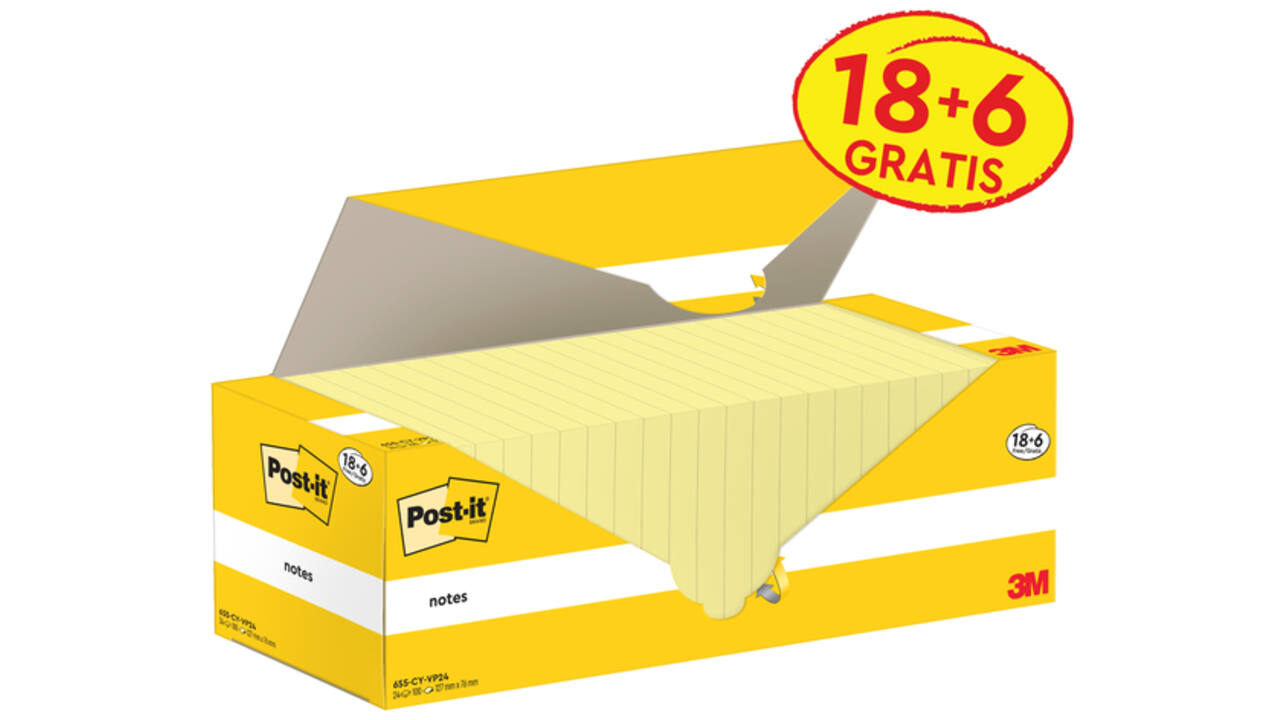 Memoblok 3M Post-it 655-CY 76x127mm geel voordeelpak