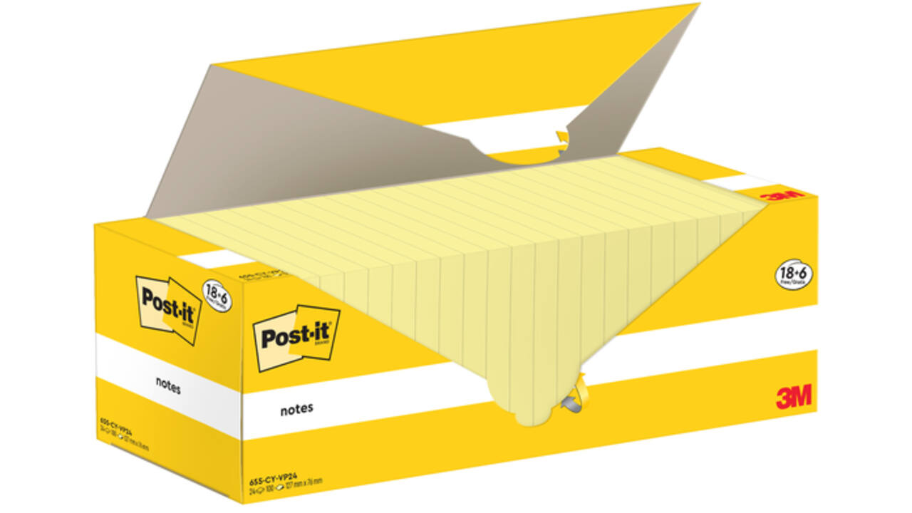Memoblok 3M Post-it 655-CY 76x127mm geel voordeelpak