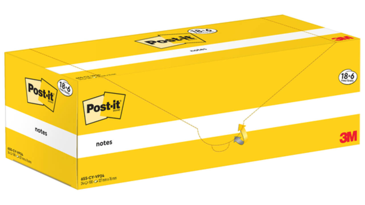Memoblok 3M Post-it 655-CY 76x127mm geel voordeelpak