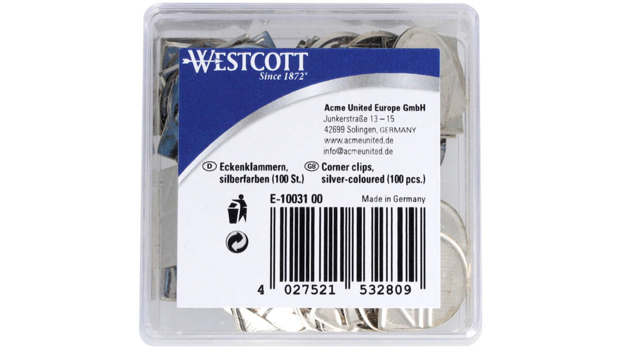 Hoekclips Westcott aluminium zilverkleurig doos à 100 stuks