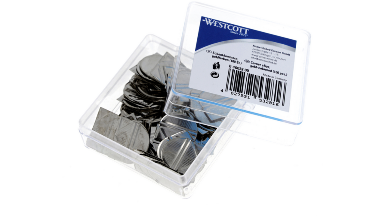 Hoekclips Westcott aluminium zilverkleurig doos à 100 stuks
