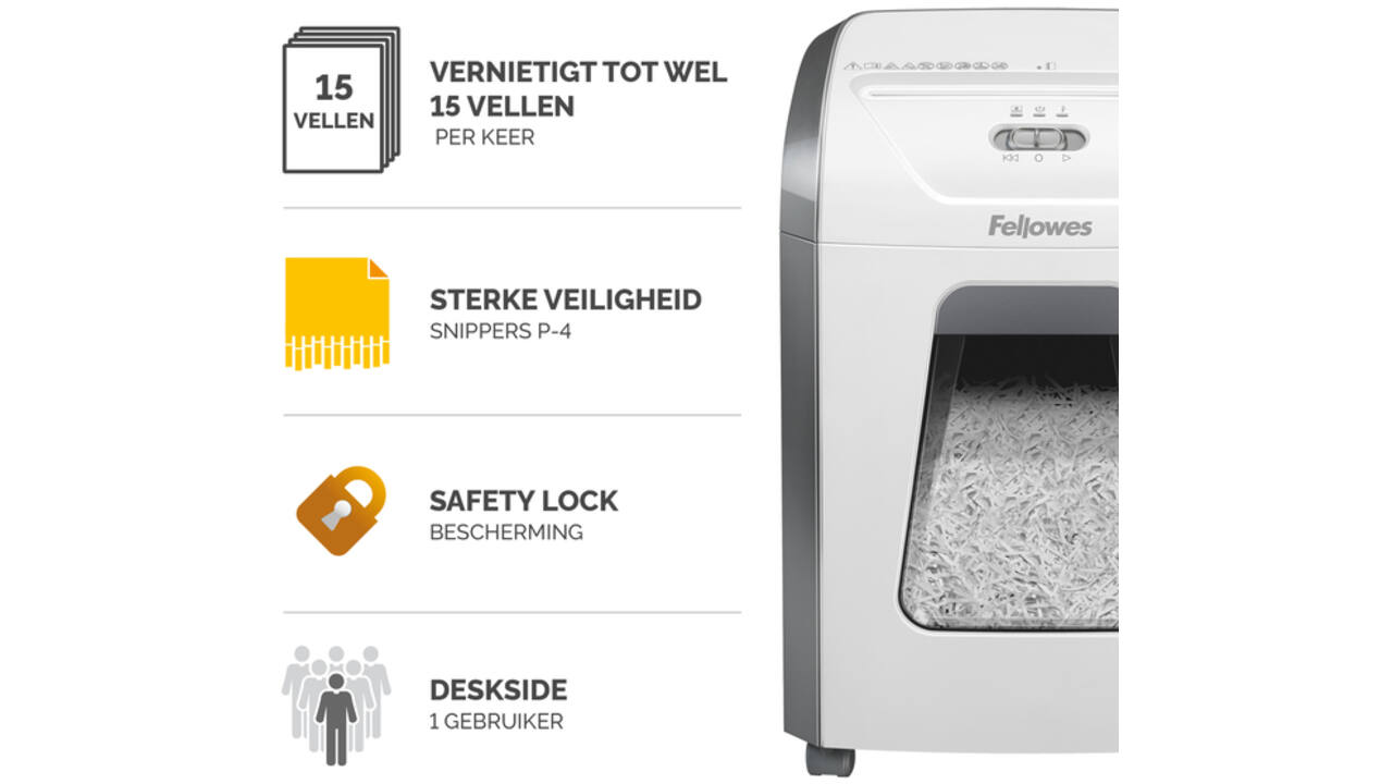 Papiervernietiger Fellowes Powershred 15C snippers 4x40mm wit