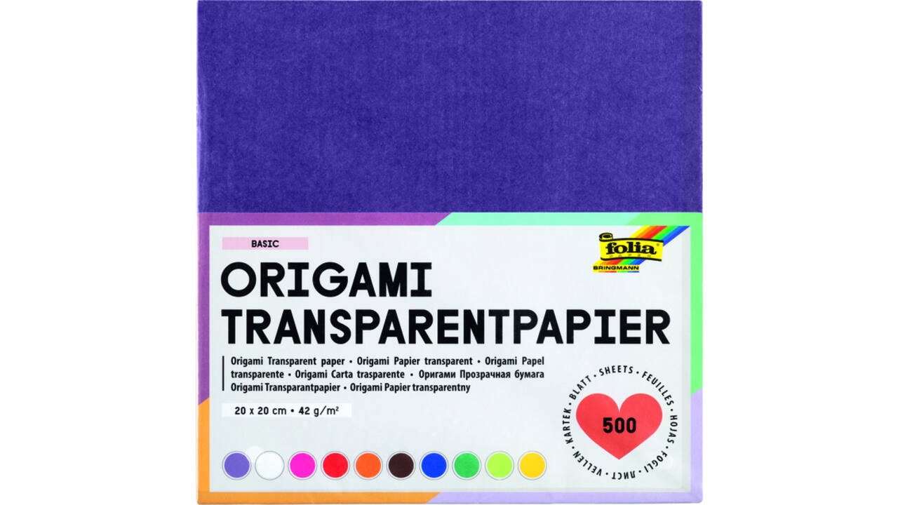 Origami papier Folia 20x20cm transparant 42gr 500 vel in 10 kleuren