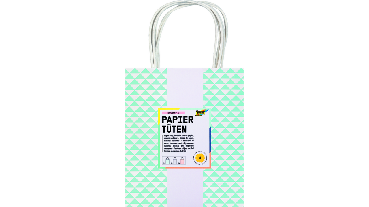 Tas met handvat Folia kraftpapier 115gr 18x21x8cm wit set à 3 dessins