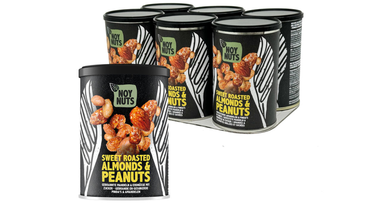 Pinda's NoyNuts gesuikerd en gebrand met amandelen blik 135 gram