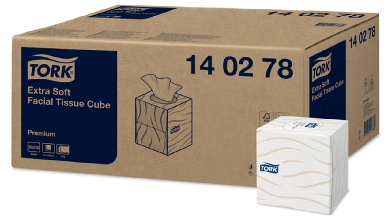 Facial tissues Tork extra zacht premium 2-laags 100vel kubus wit 140278