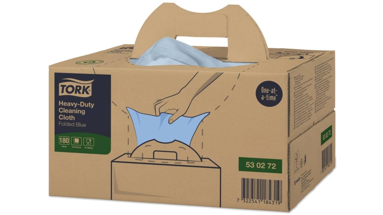Reinigingsdoek Tork Heavy-Duty W7 Handy Box 180 doeken blauw 530272