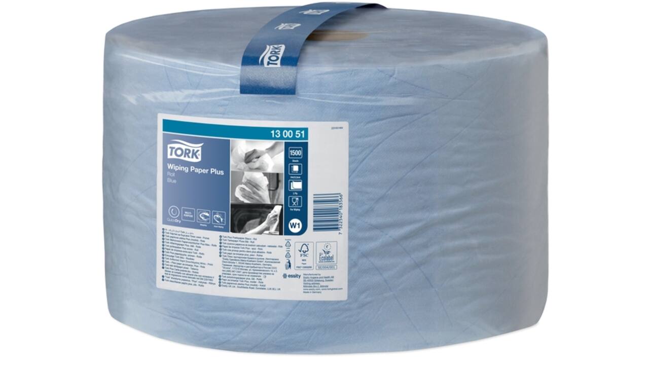 Poetspapier Tork Wiping Plus W1 2-laags 1500vel blauw 130051