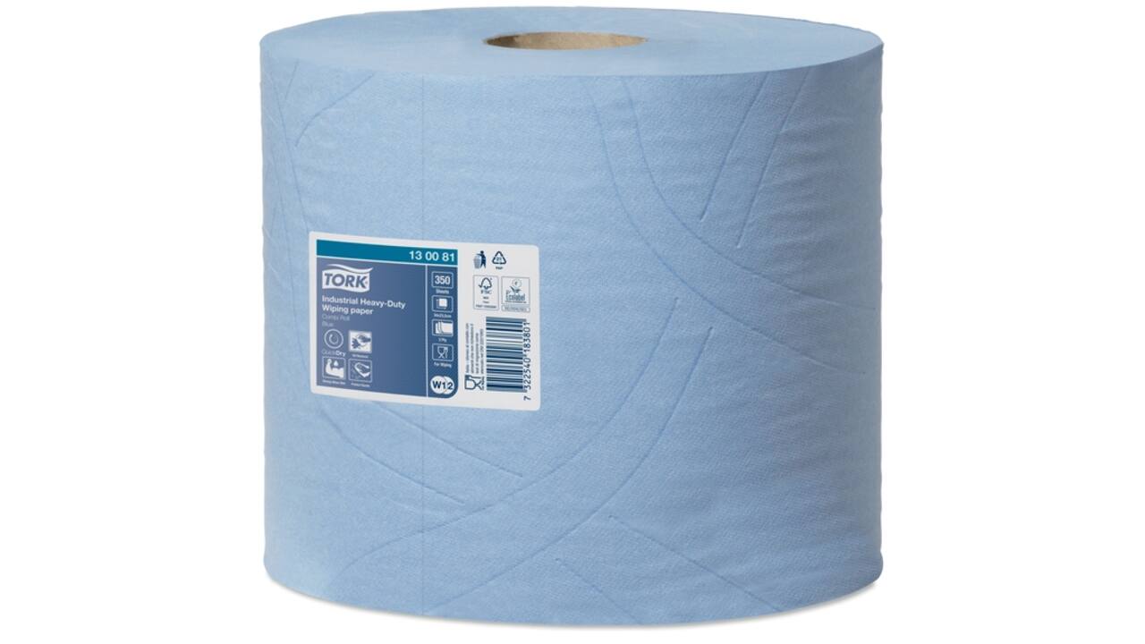 Poetspapier Tork Wiping Heavy-Duty Combi W1/2 3-laags 119m blauw 130081