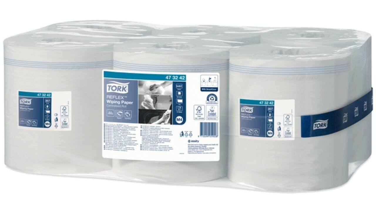 Poetsrol Tork Reflex™ M4 Centerfeed 1-laags 300m wit 473242