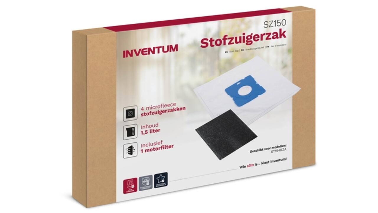 Stofzuigerzak Inventum 1.5l set van 4 zakken + motorfilter