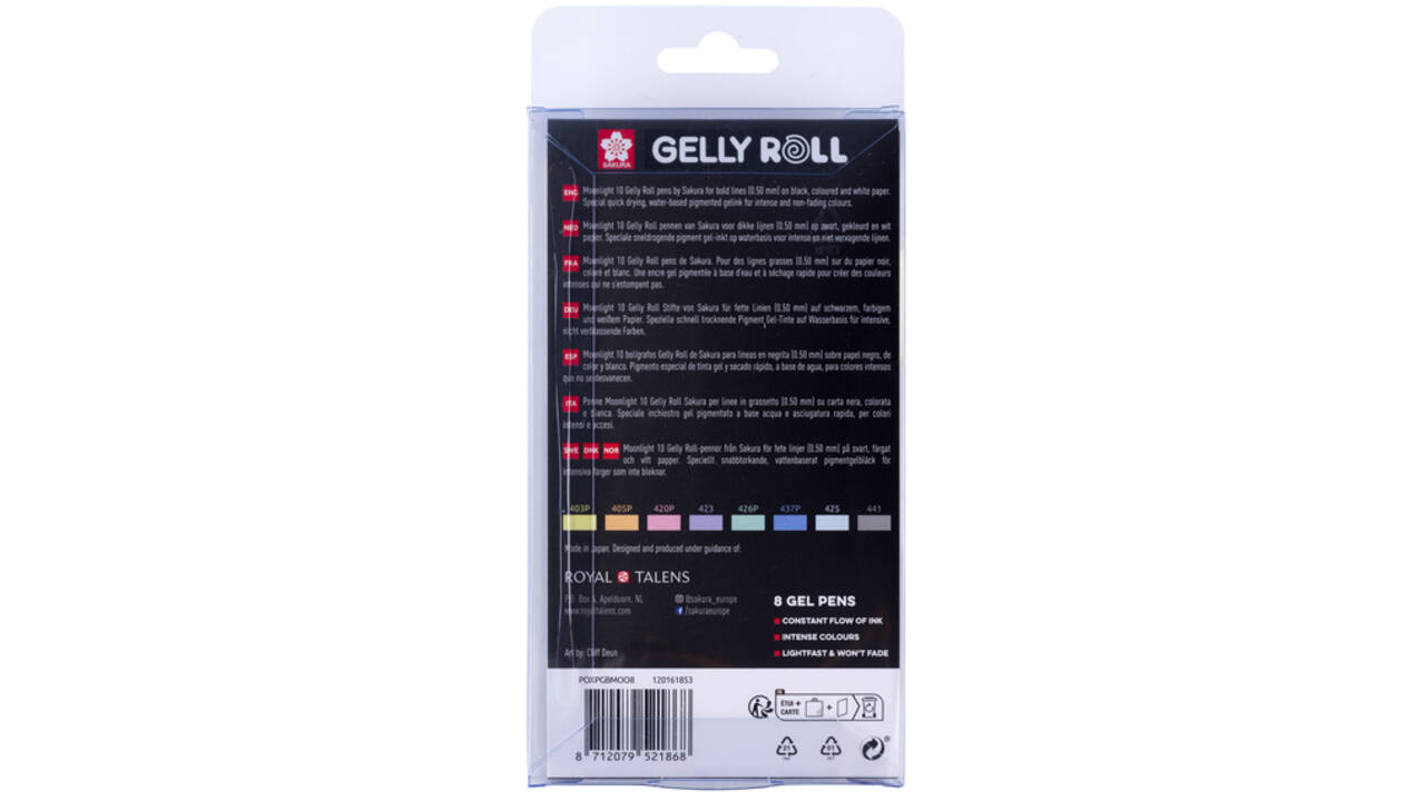 Gelschrijver Sakura Gelly Roll Moonlight 10 pastel set à 8 kleuren