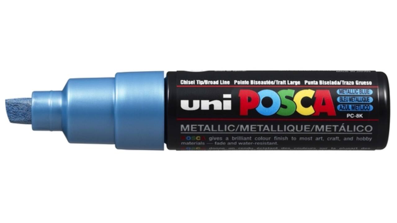 Verfstift Posca PC8K breed schuin metallic blauw
