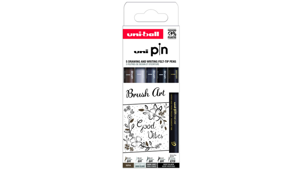 Fineliner Uni-ball Pin Brush Art set à 5 stuks assorti