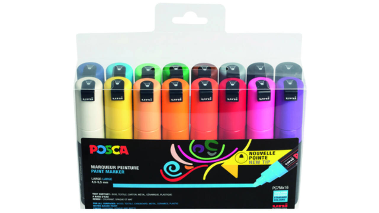 Verfstift Posca PC7M breed assorti set à 16 stuks