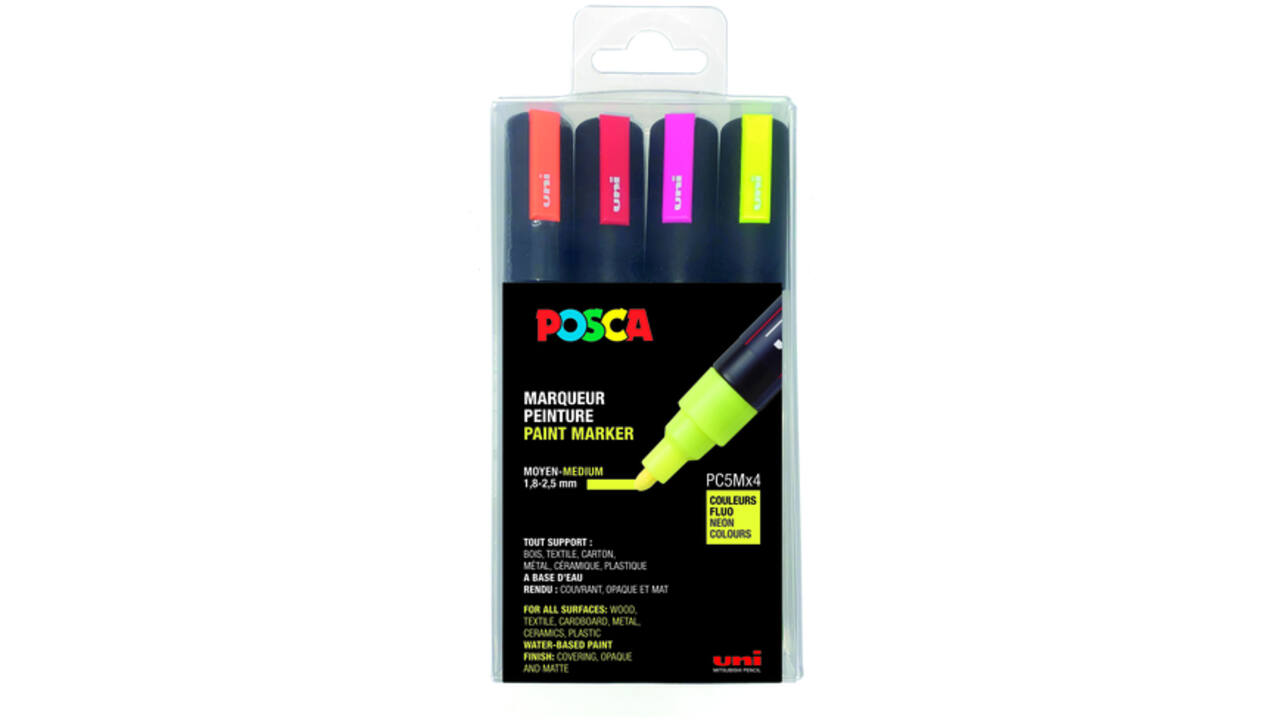 Verfstift Posca PC5M medium fluor assorti set à 4 stuks