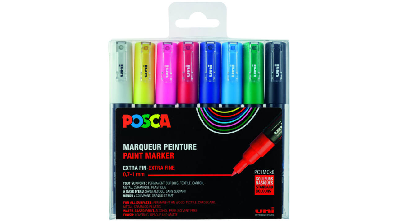 Verfstift Posca PC1MC extra fijn assorti set à 8 stuks