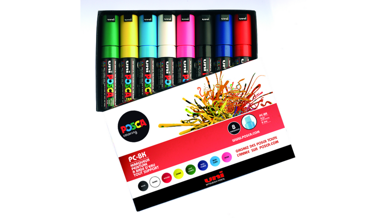 Verfstift Posca PC8K breed schuin assorti set à 8 stuks