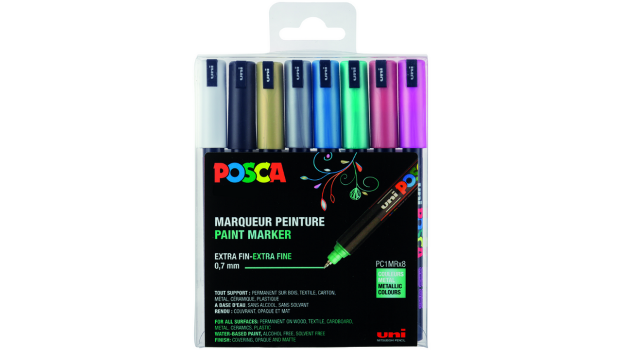 Verfstift Posca PC1MR extra fijn metallic assorti set à 8 stuks