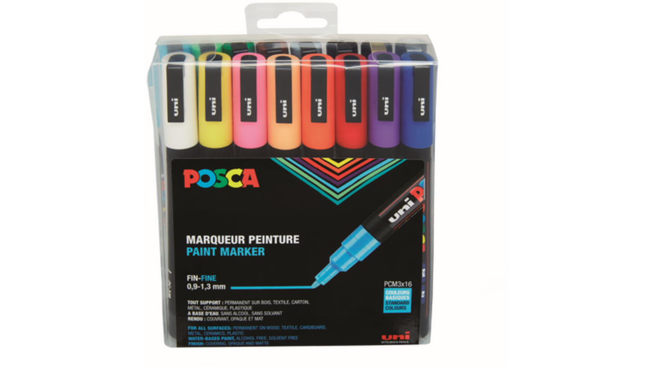 Verfstift Posca PC3M fijn standaard assorti set à 16 stuks